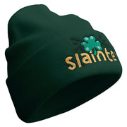 Slainte Embroidered 12 Inch Long Knitted Beanie - Dk-Green OSFM