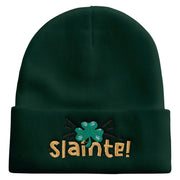 Slainte Embroidered 12 Inch Long Knitted Beanie - Dk-Green OSFM