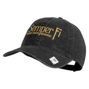 United States Marines Semper Fi Embroidered Washed Solid Pigment Dyed Cotton Twill Brass Buckle Cap - Black OSFM