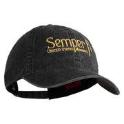 United States Marines Semper Fi Embroidered Washed Solid Pigment Dyed Cotton Twill Brass Buckle Cap - Black OSFM