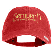 United States Marines Semper Fi Embroidered Washed Solid Pigment Dyed Cotton Twill Brass Buckle Cap - Red OSFM