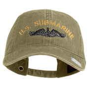 US Submarine Logo Military Embroidered Washed Solid Pigment Dyed Cotton Twill Brass Buckle Cap - Khaki OSFM