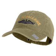 US Submarine Logo Military Embroidered Washed Solid Pigment Dyed Cotton Twill Brass Buckle Cap - Khaki OSFM