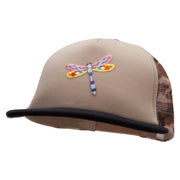 Cut out Pastel Dragonfly Patched Flat Bill Foam Camo Mesh Trucker Cap