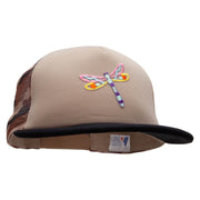 Cut out Pastel Dragonfly Patched Flat Bill Foam Camo Mesh Trucker Cap