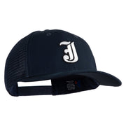 Old English White J Patched Cotton Deluxe Trucker Ball Cap - Navy Navy OSFM