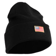 Small Patriotic American Flag Iron on Embroidered Patched 12 Inch Long Knitted Beanie - Black OSFM