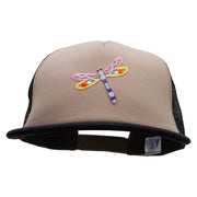 Cut out Pastel Dragonfly Patched Flat Bill Foam Camo Mesh Trucker Cap