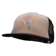 Cut out Pastel Dragonfly Patched Flat Bill Foam Camo Mesh Trucker Cap