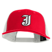 Old English White J Patched Cotton Deluxe Trucker Ball Cap - Red White OSFM