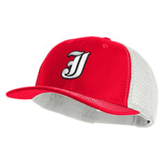 Old English White J Patched Cotton Deluxe Trucker Ball Cap - Red White OSFM