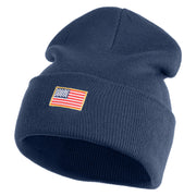 Small Patriotic American Flag Iron on Embroidered Patched 12 Inch Long Knitted Beanie - Navy OSFM