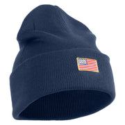 Small Patriotic American Flag Iron on Embroidered Patched 12 Inch Long Knitted Beanie - Navy OSFM