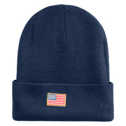 Small Patriotic American Flag Iron on Embroidered Patched 12 Inch Long Knitted Beanie - Navy OSFM