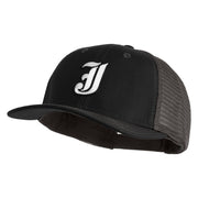 Old English White J Patched Cotton Deluxe Trucker Ball Cap - Black Grey OSFM