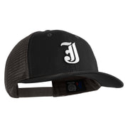 Old English White J Patched Cotton Deluxe Trucker Ball Cap - Black Grey OSFM