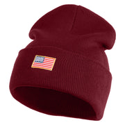 Small Patriotic American Flag Iron on Embroidered Patched 12 Inch Long Knitted Beanie - Maroon OSFM