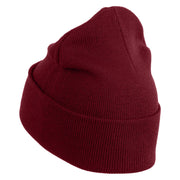 Small Patriotic American Flag Iron on Embroidered Patched 12 Inch Long Knitted Beanie - Maroon OSFM