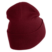 Small Patriotic American Flag Iron on Embroidered Patched 12 Inch Long Knitted Beanie - Maroon OSFM