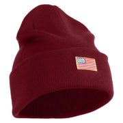 Small Patriotic American Flag Iron on Embroidered Patched 12 Inch Long Knitted Beanie - Maroon OSFM