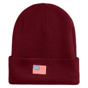 Small Patriotic American Flag Iron on Embroidered Patched 12 Inch Long Knitted Beanie - Maroon OSFM
