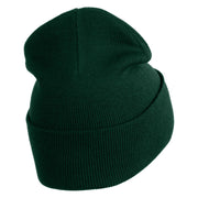 Small Patriotic American Flag Iron on Embroidered Patched 12 Inch Long Knitted Beanie - Dark Green OSFM