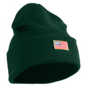 Small Patriotic American Flag Iron on Embroidered Patched 12 Inch Long Knitted Beanie - Dark Green OSFM