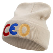 Ceo Embroidered 12 Inch Long Knitted Beanie - Birch OSFM