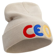 Ceo Embroidered 12 Inch Long Knitted Beanie - Birch OSFM