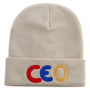 Ceo Embroidered 12 Inch Long Knitted Beanie - Birch OSFM