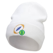 Football Bet Embroidered 12 Inch Long Knitted Beanie - White OSFM