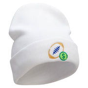 Football Bet Embroidered 12 Inch Long Knitted Beanie - White OSFM