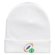 Football Bet Embroidered 12 Inch Long Knitted Beanie - White OSFM