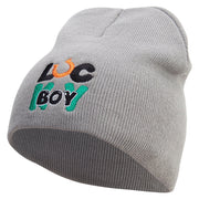 Lucky Boy Embroidered 8 inch Acrylic Short Blank Beanie - Grey OSFM