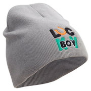 Lucky Boy Embroidered 8 inch Acrylic Short Blank Beanie - Grey OSFM