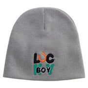 Lucky Boy Embroidered 8 inch Acrylic Short Blank Beanie - Grey OSFM