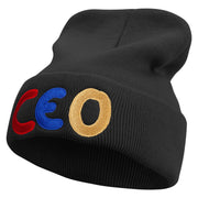 Ceo Embroidered 12 Inch Long Knitted Beanie - Black OSFM