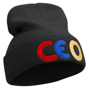 Ceo Embroidered 12 Inch Long Knitted Beanie - Black OSFM