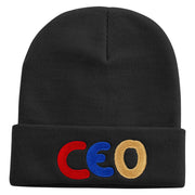 Ceo Embroidered 12 Inch Long Knitted Beanie - Black OSFM