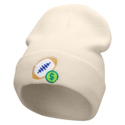 Football Bet Embroidered 12 Inch Long Knitted Beanie - Birch OSFM