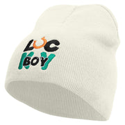 Lucky Boy Embroidered 8 inch Acrylic Short Blank Beanie - White OSFM