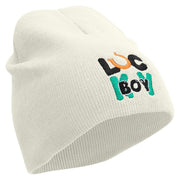 Lucky Boy Embroidered 8 inch Acrylic Short Blank Beanie - White OSFM