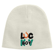 Lucky Boy Embroidered 8 inch Acrylic Short Blank Beanie - White OSFM