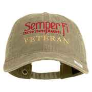 United States Marines Semper Fi Veteran Embroidered Washed Solid Pigment Dyed Cotton Twill Brass Buckle Cap - Khaki OSFM