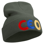 Ceo Embroidered 12 Inch Long Knitted Beanie - Dk-Grey OSFM