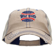 Grandpa Who Loves Baseball Embroidered Low Profile Special Cotton Mesh Cap - Khaki OSFM