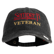 United States Marines Semper Fi Veteran Embroidered Washed Solid Pigment Dyed Cotton Twill Brass Buckle Cap - Black OSFM