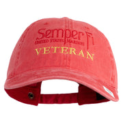 United States Marines Semper Fi Veteran Embroidered Washed Solid Pigment Dyed Cotton Twill Brass Buckle Cap - Red OSFM