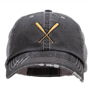 Crossed Bats Embroidered Low Profile Special Cotton Mesh Cap