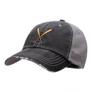 Crossed Bats Embroidered Low Profile Special Cotton Mesh Cap